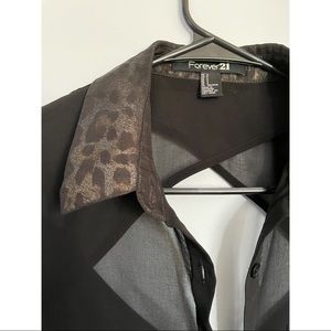 Forever 21 - Leopard print, sheer button down top.